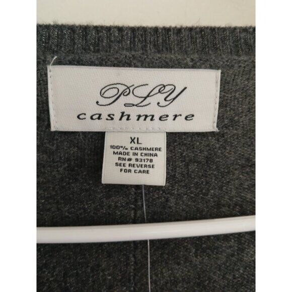 PLY Cashmere Fringe Cardigan XL Sweater Open Front Gray Minimalist Boho Luxe New - Picture 5 of 5